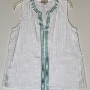 LOFT White Sleeveless Top with Blue & Green Trim